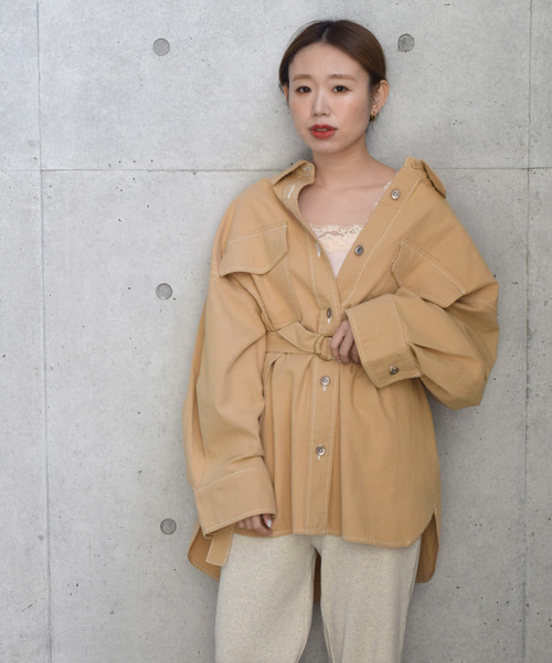 w closet(ダブルクローゼット)の「ビッグシルエットコットンツイルシャツ(シャツ/ブラウス・レディース・キナリ/ベージュ/ケミカルウォッシュ・FREE)」の3枚目の写真