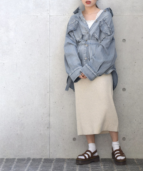 w closet(ダブルクローゼット)の「ビッグシルエットコットンツイルシャツ(シャツ/ブラウス・レディース・キナリ/ベージュ/ケミカルウォッシュ・FREE)」の10枚目の写真