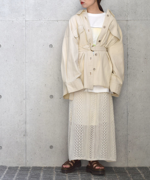 w closet(ダブルクローゼット)の「ビッグシルエットコットンツイルシャツ(シャツ/ブラウス・レディース・キナリ/ベージュ/ケミカルウォッシュ・FREE)」の19枚目の写真