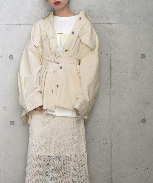 w closet(ダブルクローゼット)の「ビッグシルエットコットンツイルシャツ(シャツ/ブラウス・レディース・キナリ/ベージュ/ケミカルウォッシュ・FREE)」の15枚目の写真