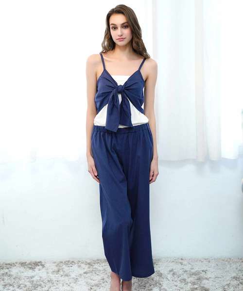 セール さらさら 優しい着心地 リボンビスチェ ワイドパンツ セットアップ ルームウェア パジャマ Blooming Flora ブルーミングフローラ のファッション通販 Zozotown