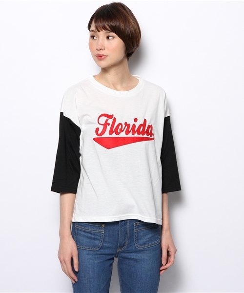 WEGO(ウィゴー)の「WEGO/ワッペン切替7分袖Tシャツ(Tシャツ/カットソー・レディース・ホワイト系その他/グリーン/ネイビー/オフホワイト・FREE)」の5枚目の写真