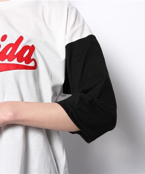 WEGO(ウィゴー)の「WEGO/ワッペン切替7分袖Tシャツ(Tシャツ/カットソー・レディース・ホワイト系その他/グリーン/ネイビー/オフホワイト・FREE)」の9枚目の写真