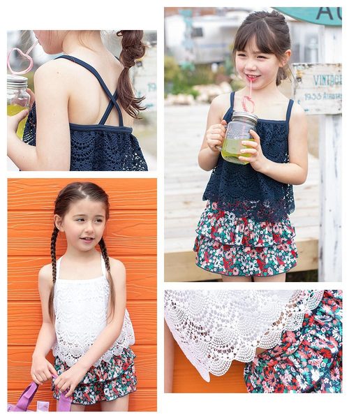 devirock（デビロック）の「レースキャミソールセパレート水着（水着・キッズ・ネイビー/ホワイト系その他/ホワイト系その他2・110cm/100cm/120cm/130cm/140cm/150cm）」の5枚目の写真