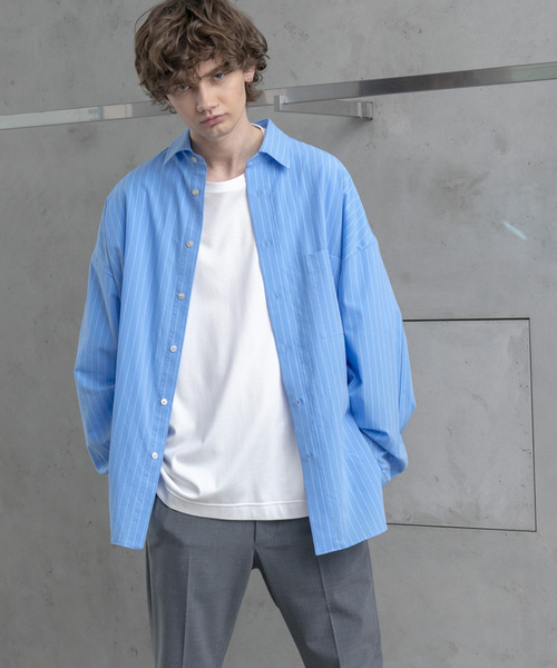 MAISON SPECIAL(メゾンスペシャル)の「プライムスーパービッグサイズストライプシャツ 【MAISON SPECIAL/メゾンスペシャル】(シャツ/ブラウス・メンズ・イエロー/サックスブルー・48/46)」の2枚目の写真