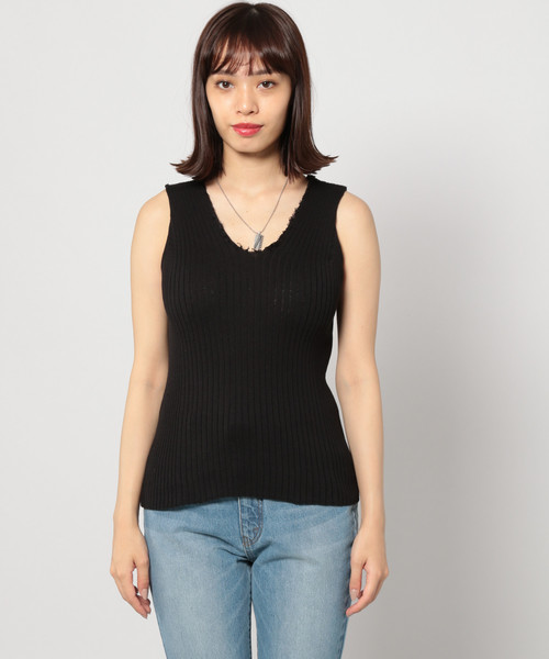 PAGEBOY（ページボーイ）の「ダメージVネックノースリニット（タンクトップ・レディース・ブラック/ダークブラウン/アイボリー/モカ・FREE）」の12枚目の写真