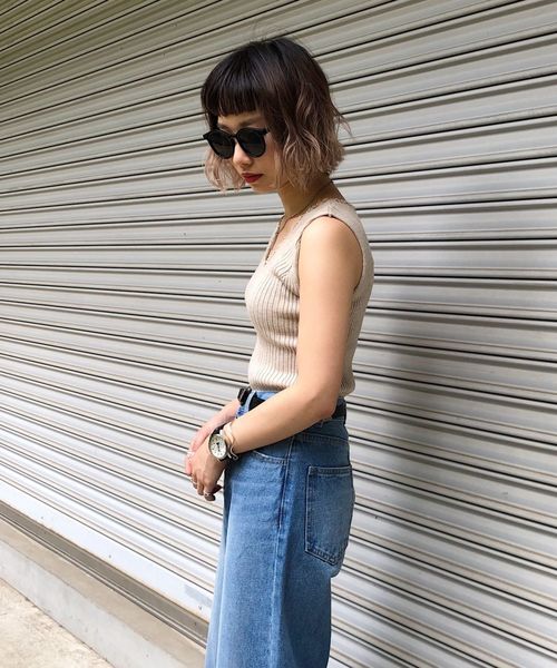 PAGEBOY（ページボーイ）の「ダメージVネックノースリニット（タンクトップ・レディース・ブラック/ダークブラウン/アイボリー/モカ・FREE）」の7枚目の写真