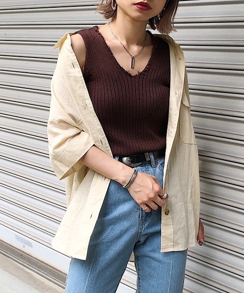 PAGEBOY（ページボーイ）の「ダメージVネックノースリニット（タンクトップ・レディース・ブラック/ダークブラウン/アイボリー/モカ・FREE）」の18枚目の写真