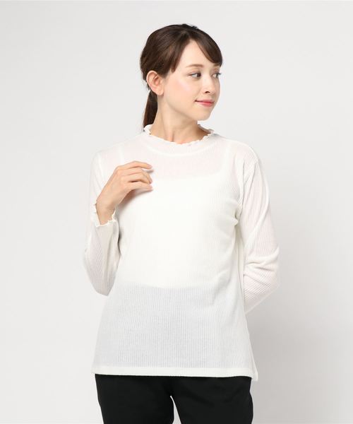 BELLUNA（ベルーナ）の「起毛素材メロウネックプルオーバー（Tシャツ/カットソー・レディース・ホワイト/ライトグレー/ブラック/ピンク・MEDIUM/LARGE/X-LARGE/XX-LARGE/XXX-LARGE/XXXX-LARGE）」の7枚目の写真