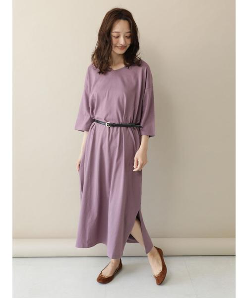 earth music&ecology（アースミュージックアンドエコロジー）の「8col オーガニックコットンVネックワンピース ＊（ワンピース・レディース・ブラック/パープル/ブラウン/グリーン/ボルドー/マスタード/ダークブルー/ダークベージュ・FREE）」の17枚目の写真