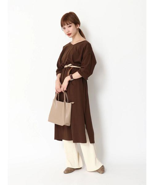 earth music&ecology（アースミュージックアンドエコロジー）の「8col オーガニックコットンVネックワンピース ＊（ワンピース・レディース・ブラック/パープル/ブラウン/グリーン/ボルドー/マスタード/ダークブルー/ダークベージュ・FREE）」の21枚目の写真