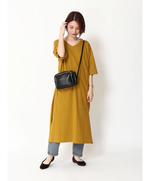 earth music&ecology（アースミュージックアンドエコロジー）の「8col オーガニックコットンVネックワンピース ＊（ワンピース・レディース・ブラック/パープル/ブラウン/グリーン/ボルドー/マスタード/ダークブルー/ダークベージュ・FREE）」の13枚目の写真