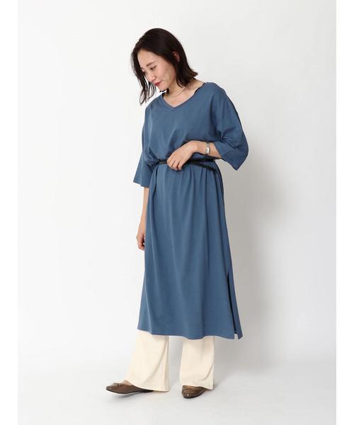 earth music&ecology（アースミュージックアンドエコロジー）の「8col オーガニックコットンVネックワンピース ＊（ワンピース・レディース・ブラック/パープル/ブラウン/グリーン/ボルドー/マスタード/ダークブルー/ダークベージュ・FREE）」の11枚目の写真
