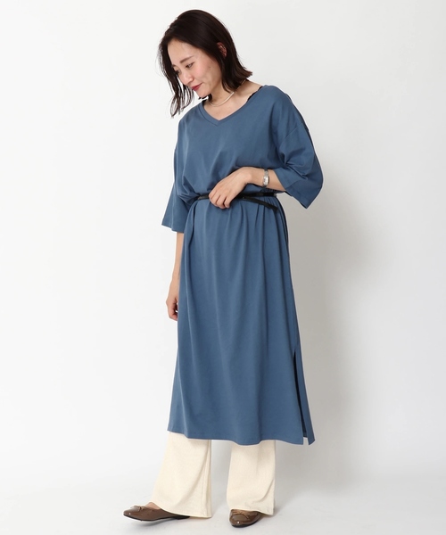 earth music&ecology（アースミュージックアンドエコロジー）の「8col オーガニックコットンVネックワンピース ＊（ワンピース・レディース・ブラック/パープル/ブラウン/グリーン/ボルドー/マスタード/ダークブルー/ダークベージュ・FREE）」の6枚目の写真