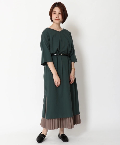 earth music&ecology（アースミュージックアンドエコロジー）の「8col オーガニックコットンVネックワンピース ＊（ワンピース・レディース・ブラック/パープル/ブラウン/グリーン/ボルドー/マスタード/ダークブルー/ダークベージュ・FREE）」の5枚目の写真