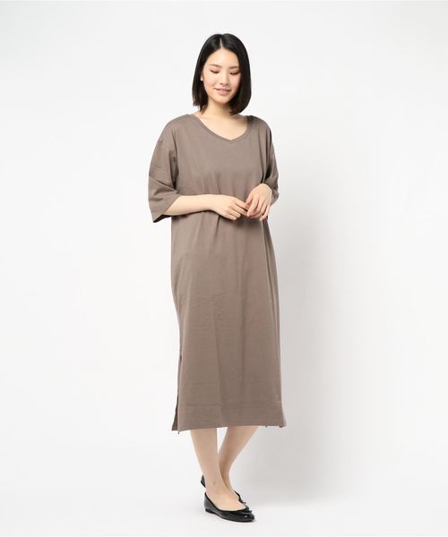 earth music&ecology（アースミュージックアンドエコロジー）の「8col オーガニックコットンVネックワンピース ＊（ワンピース・レディース・ブラック/パープル/ブラウン/グリーン/ボルドー/マスタード/ダークブルー/ダークベージュ・FREE）」の10枚目の写真