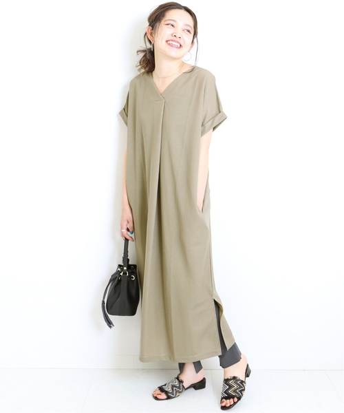 B.C STOCK（ベーセーストック）の「《追加》カットミラノスキッパーワンピース◆（ワンピース・レディース・ブラック/カーキ/キャメル・FREE）」の5枚目の写真