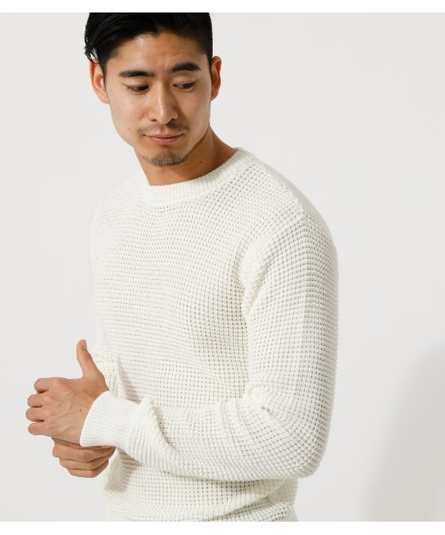 AZUL by moussy（アズールバイマウジー）の「WAFFLE STITCH CN KNIT/ワッフルステッチクルーネックニット（ニット/セーター・メンズ・ブラック/オフホワイト/グレー系その他・SMALL/MEDIUM/LARGE）」の18枚目の写真