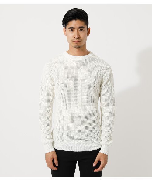 AZUL by moussy（アズールバイマウジー）の「WAFFLE STITCH CN KNIT/ワッフルステッチクルーネックニット（ニット/セーター・メンズ・ブラック/オフホワイト/グレー系その他・SMALL/MEDIUM/LARGE）」の16枚目の写真