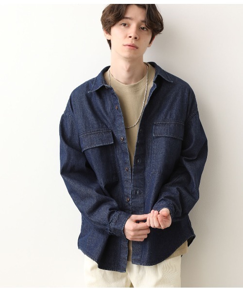 JUNRED（ジュンレッド）の「【ビッグシルエット】デニムCPOシャツ（シャツ/ブラウス・メンズ・ブルー/ネイビー・S/M/L）」の16枚目の写真