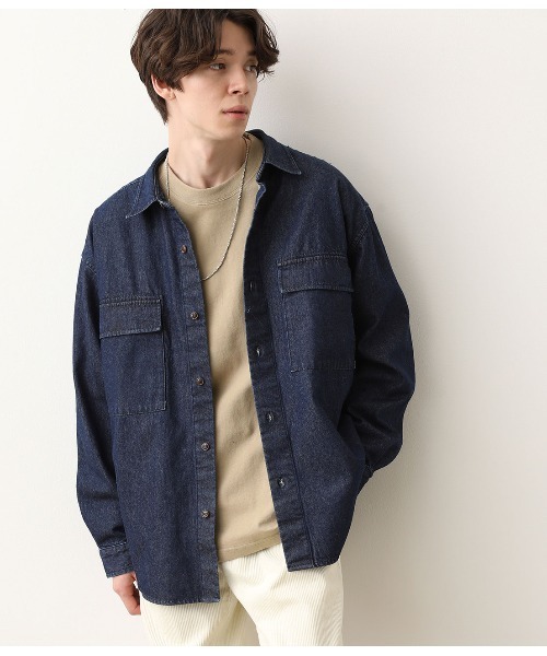 JUNRED（ジュンレッド）の「【ビッグシルエット】デニムCPOシャツ（シャツ/ブラウス・メンズ・ブルー/ネイビー・S/M/L）」の17枚目の写真