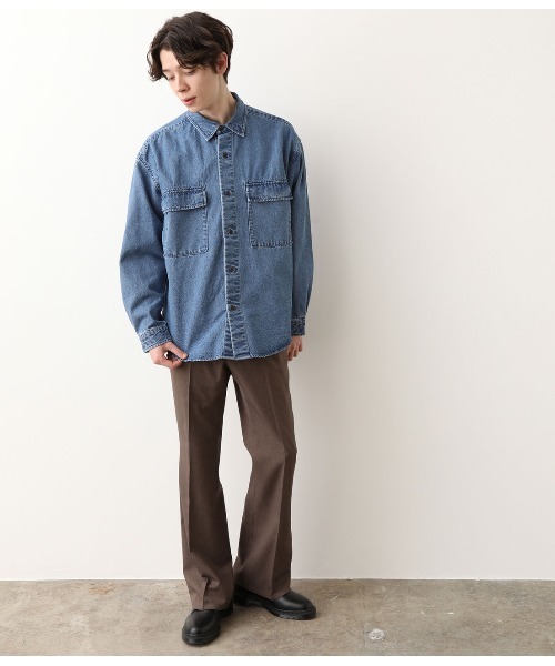 JUNRED（ジュンレッド）の「【ビッグシルエット】デニムCPOシャツ（シャツ/ブラウス・メンズ・ブルー/ネイビー・S/M/L）」の7枚目の写真