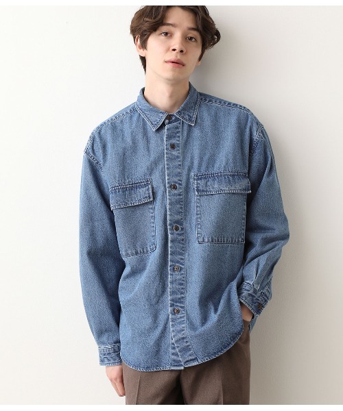 JUNRED（ジュンレッド）の「【ビッグシルエット】デニムCPOシャツ（シャツ/ブラウス・メンズ・ブルー/ネイビー・S/M/L）」の8枚目の写真