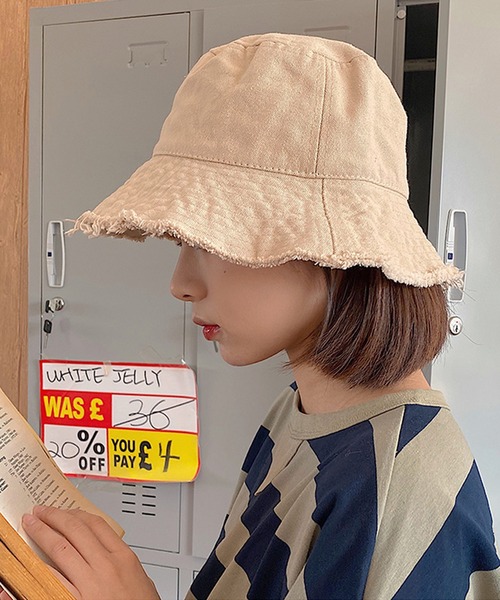 shopnikoniko（ショップニコニコ）の「フリンジシンプルバケットハット（ハット・レディース・ホワイト/ブラック/ベージュ/ブラウン/レッド/グリーン・フリー）」の4枚目の写真