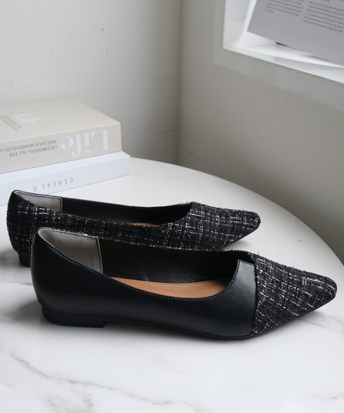 バイカラーポインテッドトゥフラットパンプス（パンプス）｜AmiAmi