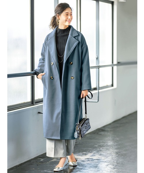 GeeRA（ジーラ）の「ダブルロングチェスターコート（チェスターコート・レディース・ブラック/ピンクベージュ/ブラウン/ブルー・SMALL/LARGE/MEDIUM/XX-LARGE/X-LARGE）」の6枚目の写真