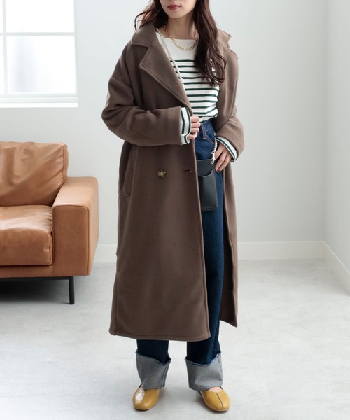 GeeRA（ジーラ）の「ダブルロングチェスターコート（チェスターコート・レディース・ブラック/ピンクベージュ/ブラウン/ブルー・SMALL/LARGE/MEDIUM/XX-LARGE/X-LARGE）」の9枚目の写真