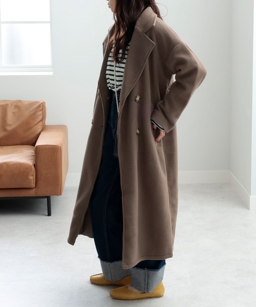 GeeRA（ジーラ）の「ダブルロングチェスターコート（チェスターコート・レディース・ブラック/ピンクベージュ/ブラウン/ブルー・SMALL/LARGE/MEDIUM/XX-LARGE/X-LARGE）」の8枚目の写真