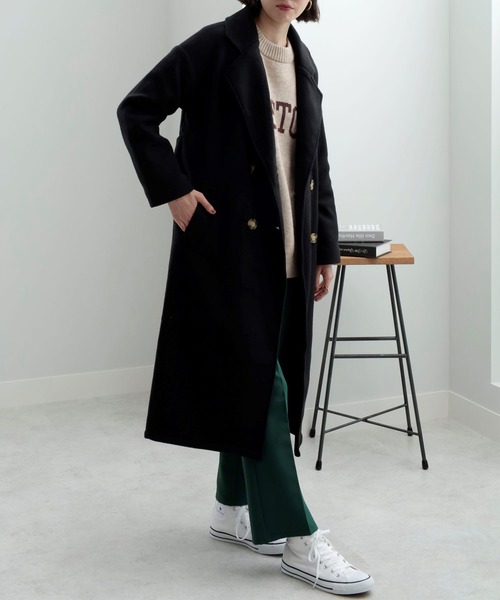 GeeRA（ジーラ）の「ダブルロングチェスターコート（チェスターコート・レディース・ブラック/ピンクベージュ/ブラウン/ブルー・SMALL/LARGE/MEDIUM/XX-LARGE/X-LARGE）」の12枚目の写真