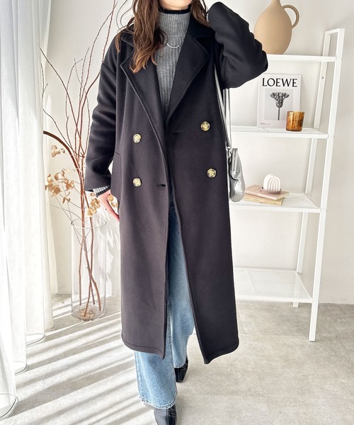 GeeRA（ジーラ）の「ダブルロングチェスターコート（チェスターコート・レディース・ブラック/ピンクベージュ/ブラウン/ブルー・SMALL/LARGE/MEDIUM/XX-LARGE/X-LARGE）」の13枚目の写真