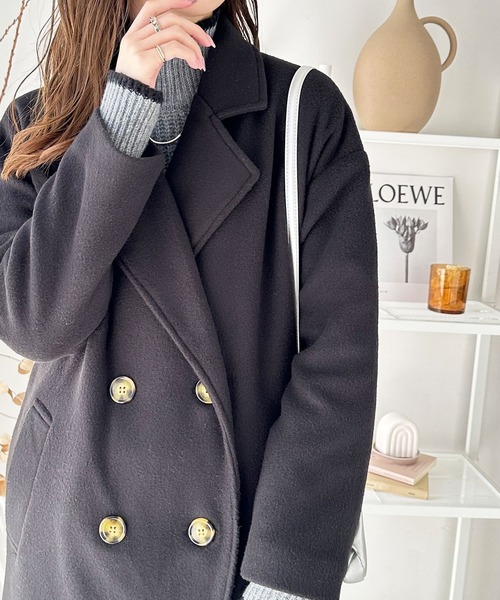 GeeRA（ジーラ）の「ダブルロングチェスターコート（チェスターコート・レディース・ブラック/ピンクベージュ/ブラウン/ブルー・SMALL/LARGE/MEDIUM/XX-LARGE/X-LARGE）」の15枚目の写真