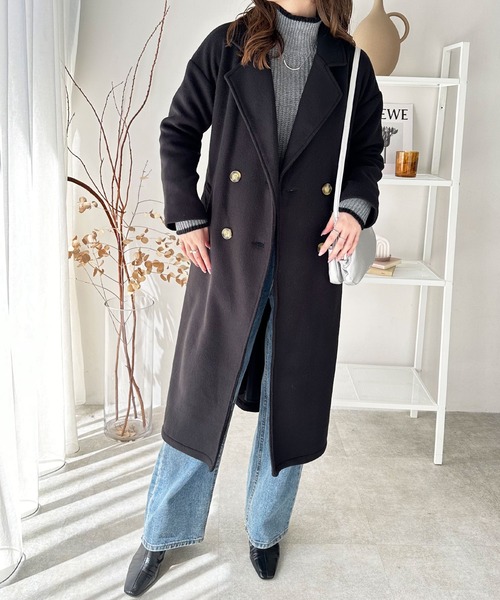 GeeRA（ジーラ）の「ダブルロングチェスターコート（チェスターコート・レディース・ブラック/ピンクベージュ/ブラウン/ブルー・SMALL/LARGE/MEDIUM/XX-LARGE/X-LARGE）」の14枚目の写真