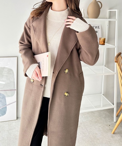 GeeRA（ジーラ）の「ダブルロングチェスターコート（チェスターコート・レディース・ブラック/ピンクベージュ/ブラウン/ブルー・SMALL/LARGE/MEDIUM/XX-LARGE/X-LARGE）」の21枚目の写真