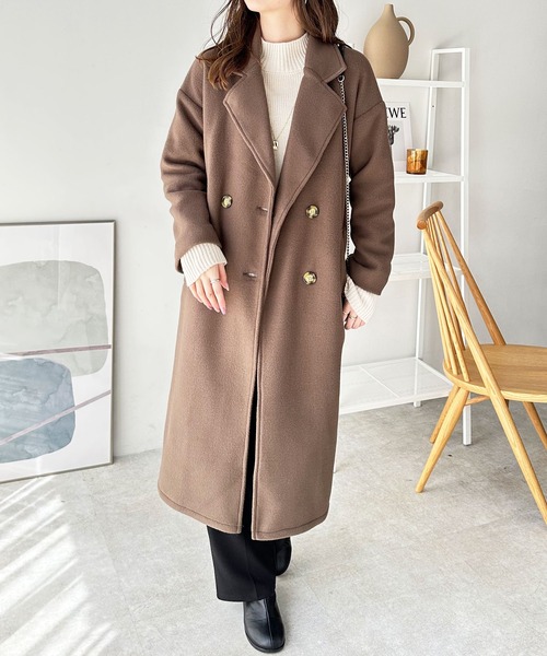 GeeRA（ジーラ）の「ダブルロングチェスターコート（チェスターコート・レディース・ブラック/ピンクベージュ/ブラウン/ブルー・SMALL/LARGE/MEDIUM/XX-LARGE/X-LARGE）」の17枚目の写真