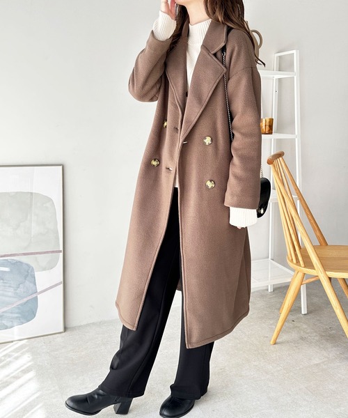 GeeRA（ジーラ）の「ダブルロングチェスターコート（チェスターコート・レディース・ブラック/ピンクベージュ/ブラウン/ブルー・SMALL/LARGE/MEDIUM/XX-LARGE/X-LARGE）」の19枚目の写真