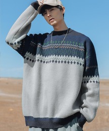 HOOK | 【HOOK】【2020新作】2020AW ユニセックス・ストリート/ノルディック柄オーバーサイズニット(ニット/セーター)