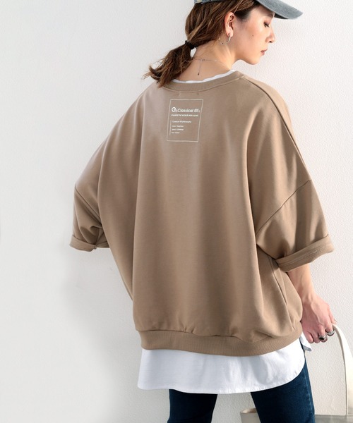 classicalelf(クラシカルエルフ)の「バックプリントで1+ ゆったり5分袖スウェット(Tシャツ/カットソー・レディース・ブラック/モカ/ブルー/アイボリー・MEDIUM/LARGE/X-LARGE)」の3枚目の写真