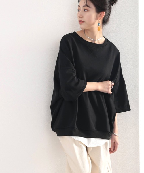 classicalelf(クラシカルエルフ)の「バックプリントで1+ ゆったり5分袖スウェット(Tシャツ/カットソー・レディース・ブラック/モカ/ブルー/アイボリー・MEDIUM/LARGE/X-LARGE)」の7枚目の写真