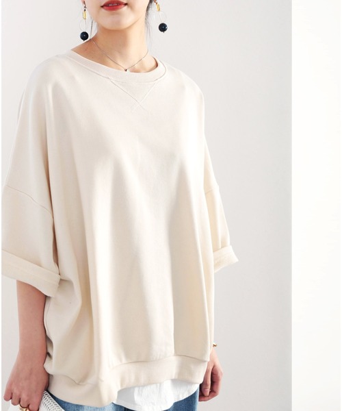 classicalelf(クラシカルエルフ)の「バックプリントで1+ ゆったり5分袖スウェット(Tシャツ/カットソー・レディース・ブラック/モカ/ブルー/アイボリー・MEDIUM/LARGE/X-LARGE)」の17枚目の写真