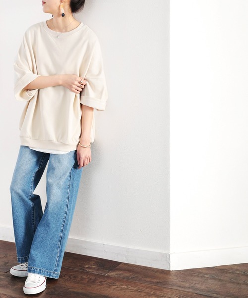 classicalelf(クラシカルエルフ)の「バックプリントで1+ ゆったり5分袖スウェット(Tシャツ/カットソー・レディース・ブラック/モカ/ブルー/アイボリー・MEDIUM/LARGE/X-LARGE)」の9枚目の写真