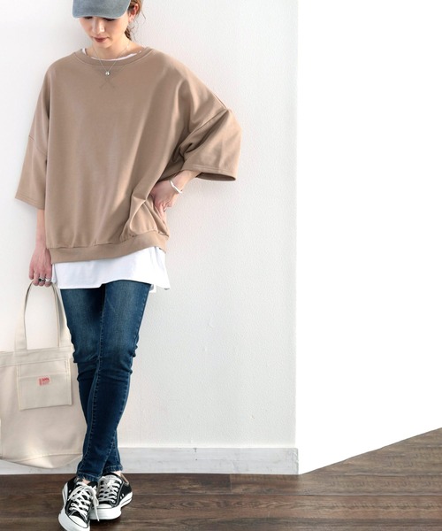 classicalelf(クラシカルエルフ)の「バックプリントで1+ ゆったり5分袖スウェット(Tシャツ/カットソー・レディース・ブラック/モカ/ブルー/アイボリー・MEDIUM/LARGE/X-LARGE)」の13枚目の写真
