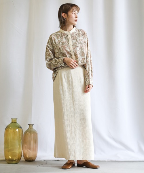 select MOCA(セレクトモカ)の「2021 SS スタンドカラーニュアンス柄シャツ(シャツ/ブラウス・レディース・ブルー/グリーン/ピンクベージュ・FREE)」の6枚目の写真