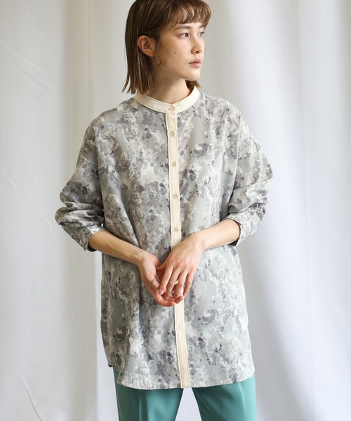 select MOCA(セレクトモカ)の「2021 SS スタンドカラーニュアンス柄シャツ(シャツ/ブラウス・レディース・ブルー/グリーン/ピンクベージュ・FREE)」の11枚目の写真