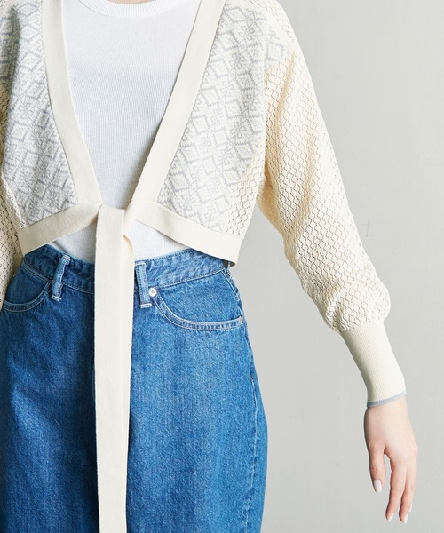nitca（ニトカ）の「ダブルジャガード×透かしショートカーディガン（カーディガン/ボレロ・レディース・アイボリー/ブラック・FREE）」の5枚目の写真