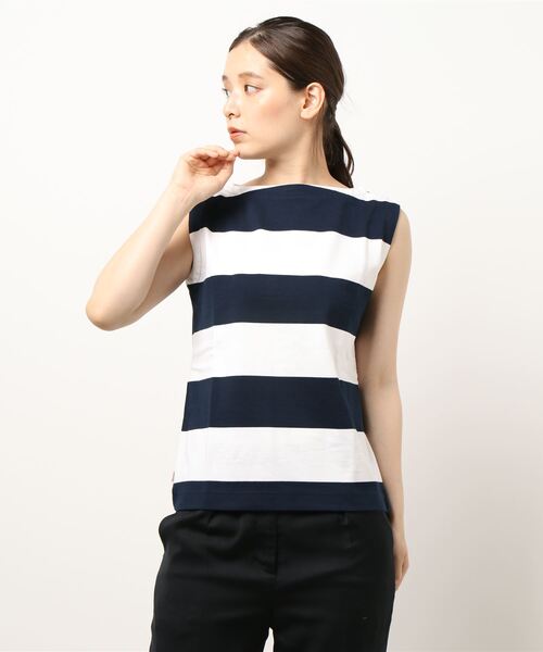 Traditional Weatherwear(トラディショナルウェザーウェア)の「NO SLEEVE PULL OVER WITH ZIP(Tシャツ/カットソー・レディース・ストライプ/ブルー系その他・S)」の1枚目の写真