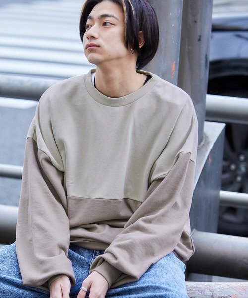 MONO-MART（モノマート）の「バイオフェード加工裏毛ビッグシルエットプルオーバースウェット（スウェット・メンズ・スモークピンク/ベージュ系その他/オリーブ/ダークグリーン/ライラック/ブラウン/ブラック/グリーン系その他/サックスブルー/ベージュ/ホワイト/ブルー系その他2/ブルー系その他/杢グレー・L/S/M/XL）」の8枚目の写真